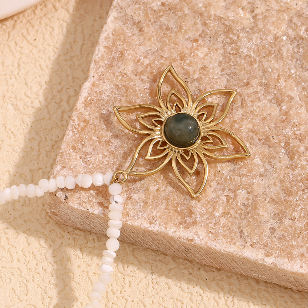 Flower Pendant Handmade Natural Stone Necklace