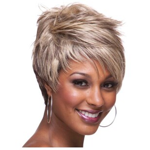 European and American cross-border women's short hair fluffy golden oblique bangs chemical fiber mechanism wig