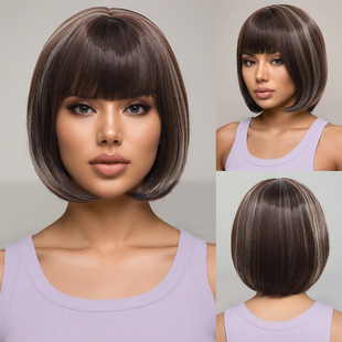 Cross-border e-commerce foreign trade new short straight hair neat bangs bobo head European and American chemical fiber wig women's full head cover manufacturers