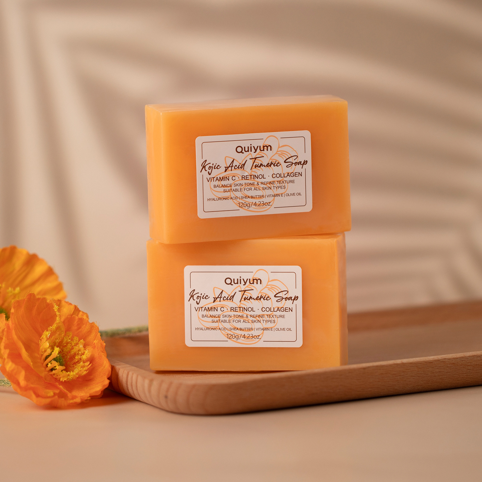 Cross-border full English version QUIYUM Curcumic acid Cleaning Handmade Soap 120g Soap Essential oil soap manufacturer wholesale undefined