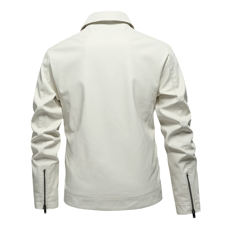Chaqueta de cuero transfronteriza para hombres primavera y otoño nueva ropa de motocicleta de goma delgada a prueba de viento chaqueta de cuero PU de color sólido chaqueta de moda para hombres