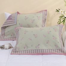 新款细纱纱布枕巾简约柔软防脱落枕头盖巾可爱家用绿色碎花枕巾