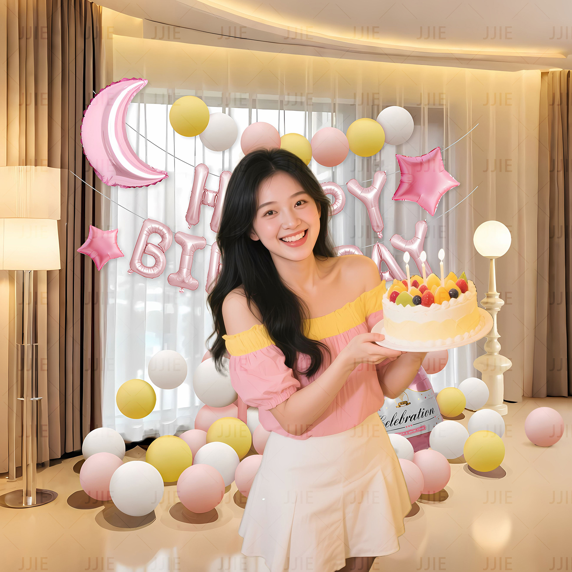 Celebridad en línea festejo feliz cumpleaños fiesta de globo para niños y niñas escenas de diseño de suministros de fondo pared decoración de 18 años