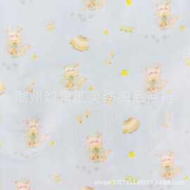 全棉可爱小猫双层纱布料数码印花纯棉平布水洗女装宝宝家居服面料