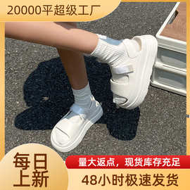 跨境批发厚底时尚百搭户外沙滩凉鞋女小个子增高魔术贴可调节凉鞋