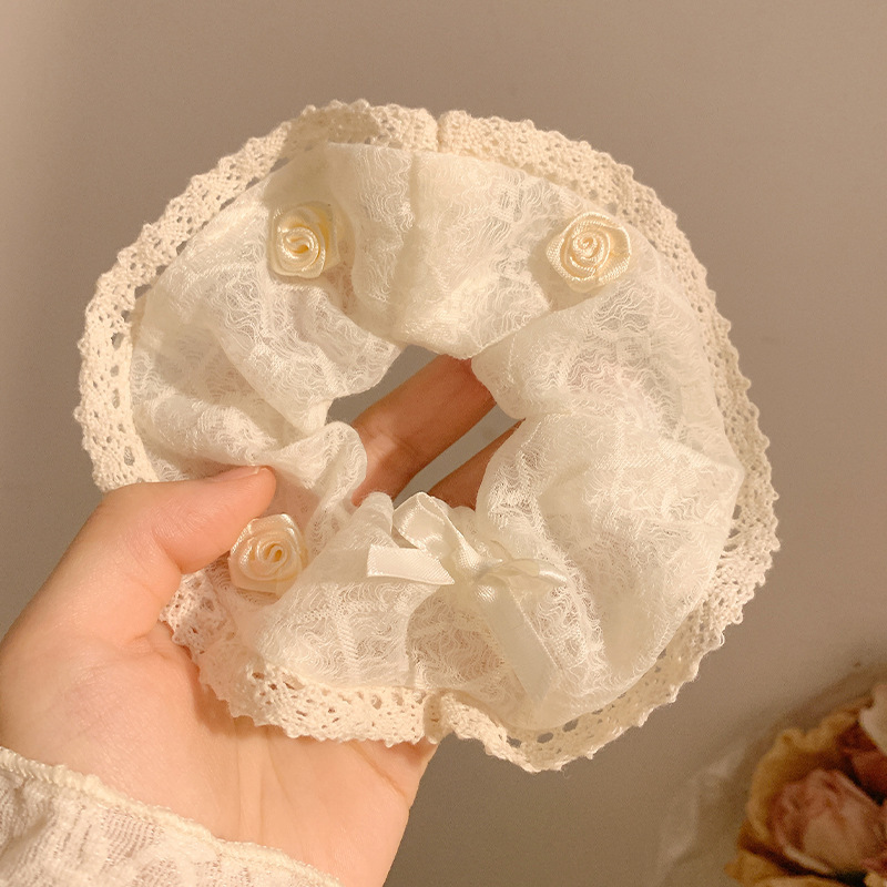 韩系高级感格纹蝴蝶结方巾大肠发圈女时尚百搭扎低马尾发绳头饰品|undefined