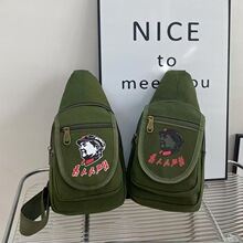 复古帆布胸包休闲包为人民服务包男士斜挎包五星包休闲背包小包男
