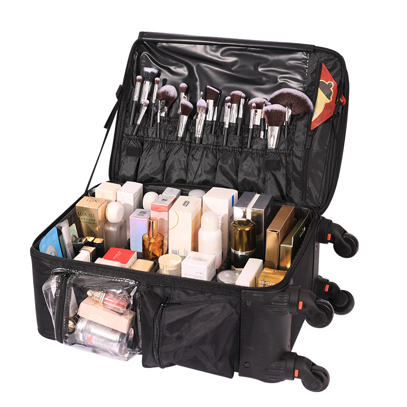 Maleta de maquillaje, maquillaje de talón, maquillaje de pestañas, maquillaje de uñas, 2026 herramientas de doble capa, rueda universal, bolsa de maquillaje de tela Oxford