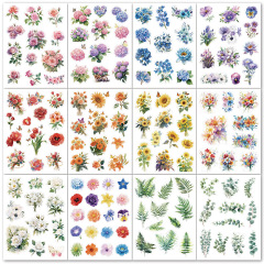 レトロ DIY 水彩花ステッカーセットハンドアカウント素材ペットクリエイティブ装飾植物花ステッカーパック
