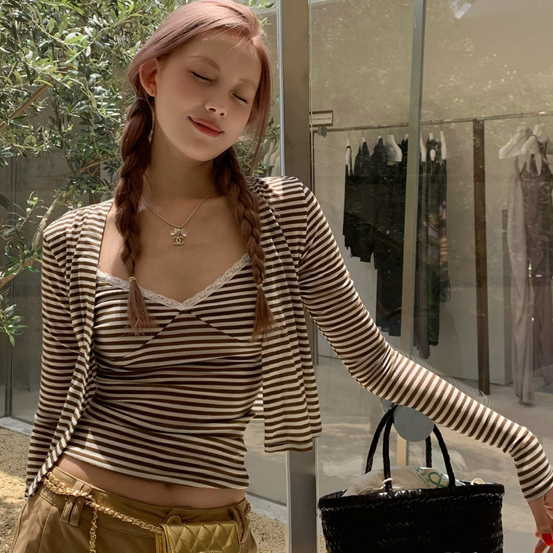 Tencel Striped Camisole Two-Piece Set Women's 2025 Summer New Short Cardigan Suit