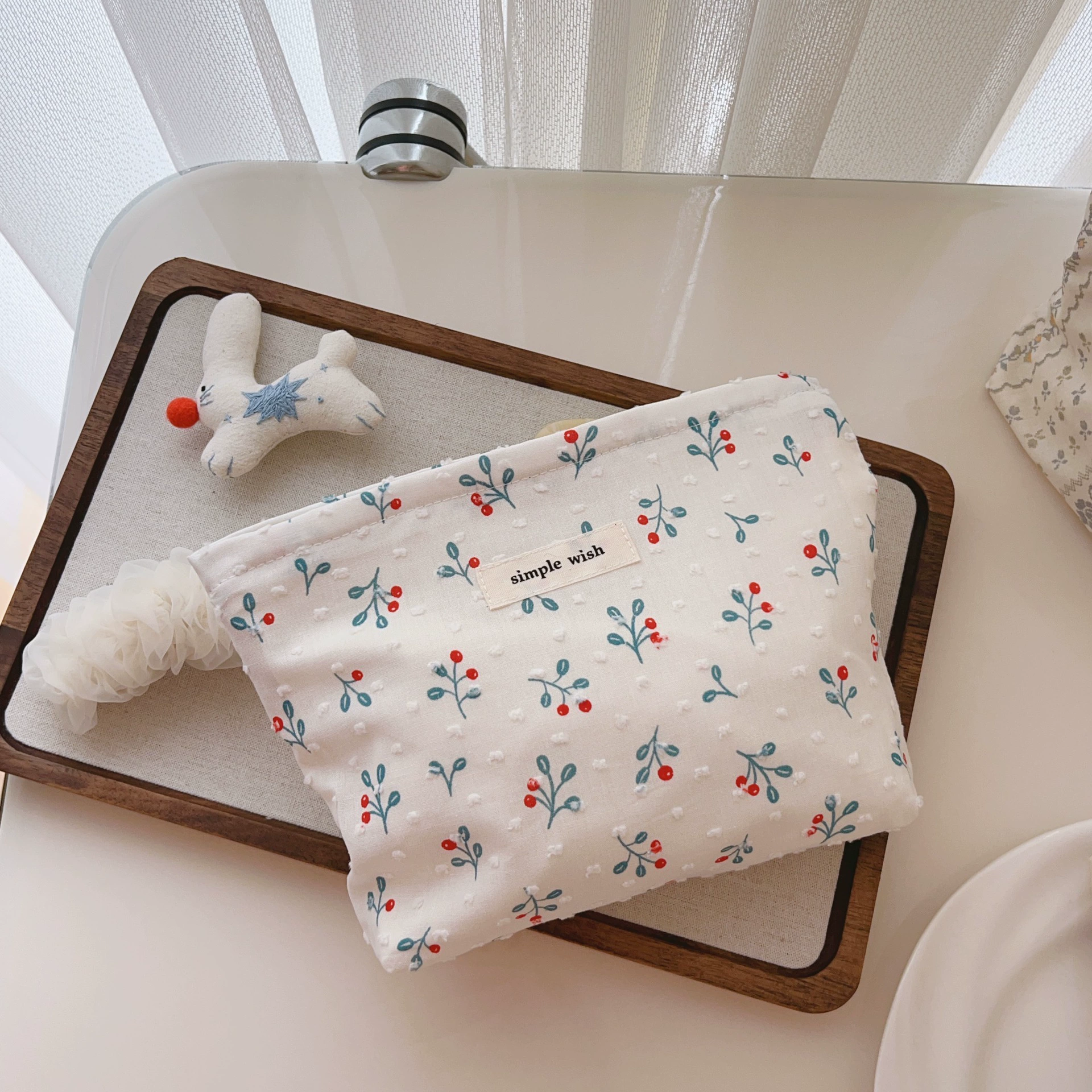 【Suxibu Bag】Корейская версия простая и элегантная белая подложка, литературный синий принт хлопковая ткань маленький косметичка косметичка для мобильного телефона
