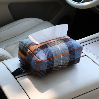 box with grid pattern, hanging design, Car tissue box/set