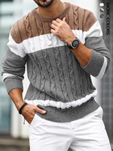 E 76754 Color Block Round Neck Knit Sweater ƴɫԲ��ë��