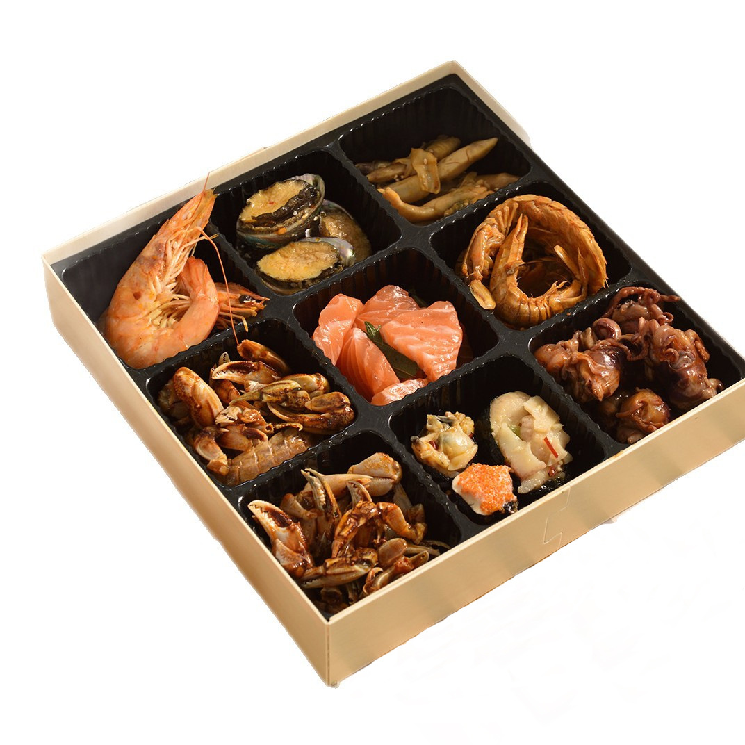 Caja de embalaje de arroz salgado de Jiugongge, panela caliente roja, pato, verduras frías desechables, caja de madera de alta calidad para llevar.