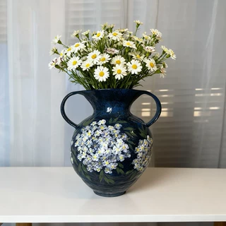 景德镇陶瓷花瓶摆件客厅插花瓷器手绘绣球花双耳花瓶民宿艺术摆件
