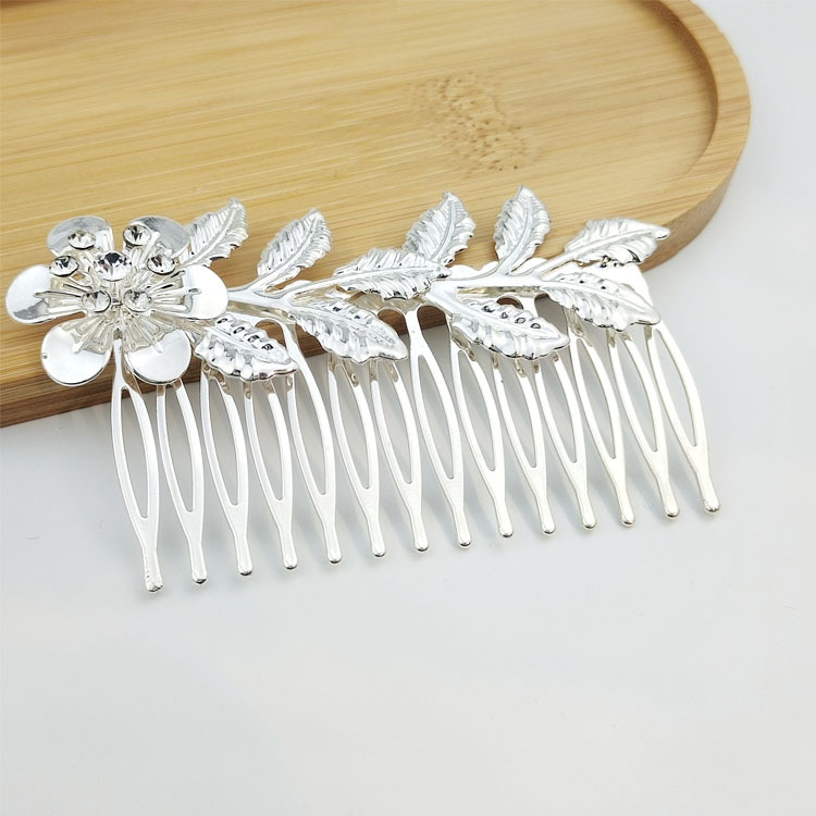 Fashion Leaf Flower Metal Plating Inlay Artificial Gemstones Hair Combs 1 Piece display picture 2