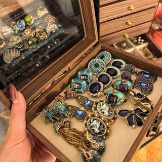 中古vintage锆石心形方形蝴蝶结耳钉轻奢高级感耳环百搭时尚耳饰