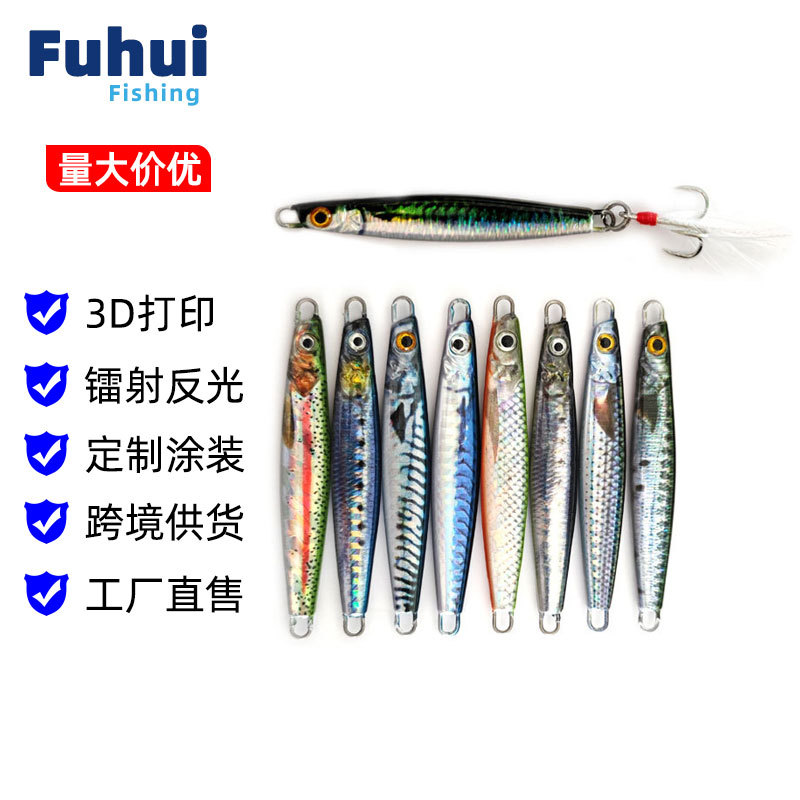 Luya Placa de hierro plomo pescado biónico cebo falso Pesca de Mar tiro largo lentejuelas cebo falso tres ganchos placa desnuda cebo de imitación al por mayor