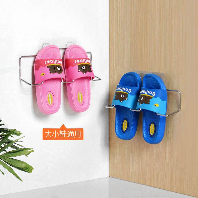Stainless Steel Shoe Rack Bathroom Kitchen Wall-Mounted Punch-Free Shoe Drying Rack Slipper Rack with Hook Shoe Rack