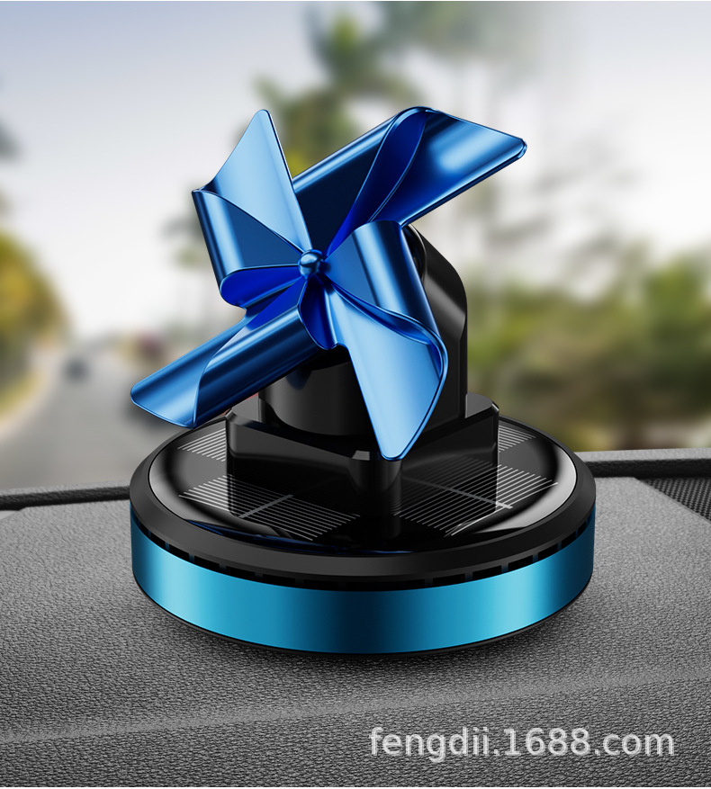 New Four-Leaf Windmill Solar Car Ornaments Car Aromatherapy Car Perfume Center Console High-End Decoration