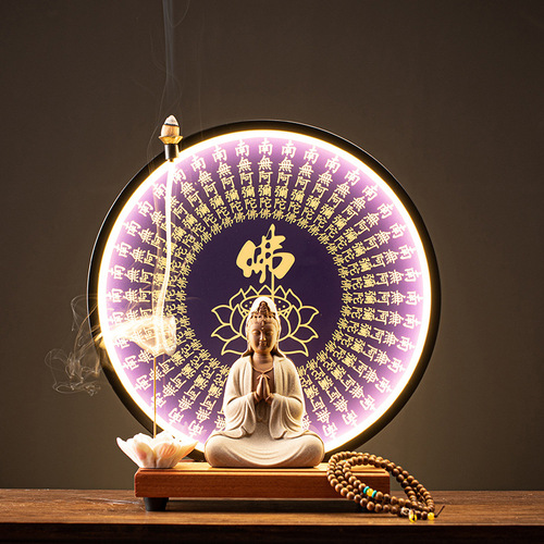 Ceramic South China Sea Guanyin Bodhisattva Buddha statue living room home sitting lotus worship ornaments lamp circle folding ten Guanyin Bodhisattva statue