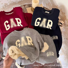 儿童圆领卫衣套装韩版休闲秋冬新款童套装长袖字母厚卫衣套装潮流