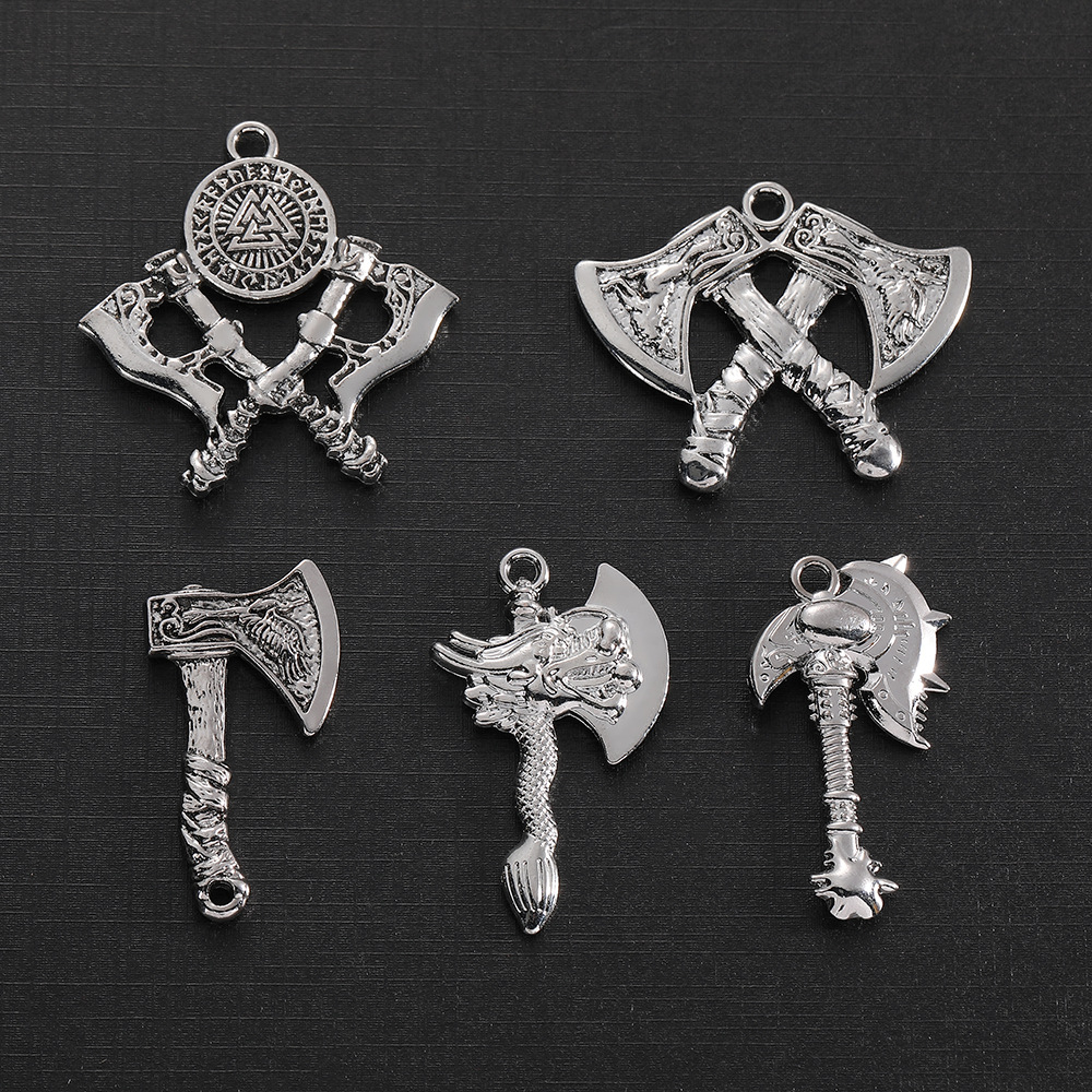 Nordic Viking Warrior Creative Double Axe Alloy Pendant Necklace Men Rune Fashion Chain Jewelry Men Wholesale