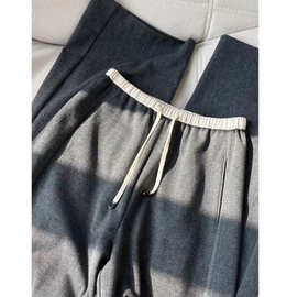 胖气质高级白边拼接设计感休闲裤女早秋时尚高腰百搭显瘦直筒裤