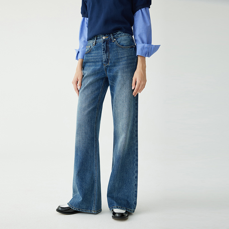 Coolmei&High-End Loose-Fitting Jeans for Women 2026 Spring/Summer High-Waisted Flared Pants Narrow Wide-Leg Long Pants Trendy