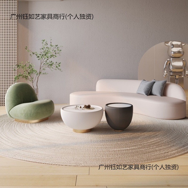 网红弧形小沙发休息区接待小户型科技布创意三人位美容院现代轻奢|undefined