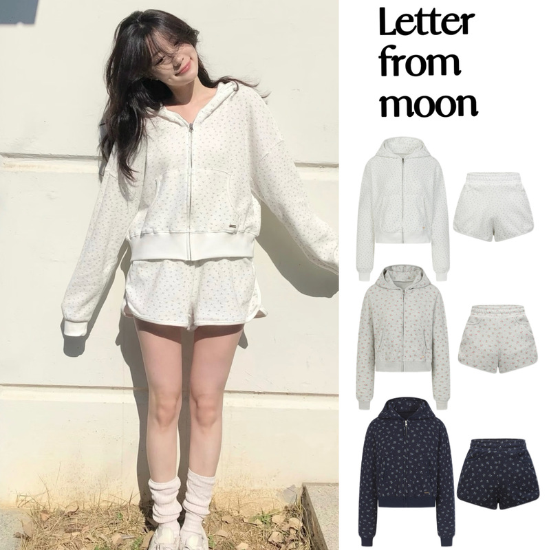 Spot Korean Letter from Moon Lu Yuxiao Same Style Hooded Sweatshirt Casual Floral Shorts Suit for Women