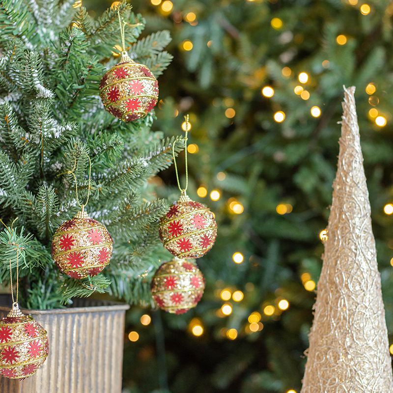 6cm una caja de 8 copo de nieve colgantes decorativos oro Navidad bola Navidad árbol adornos vacaciones suministros