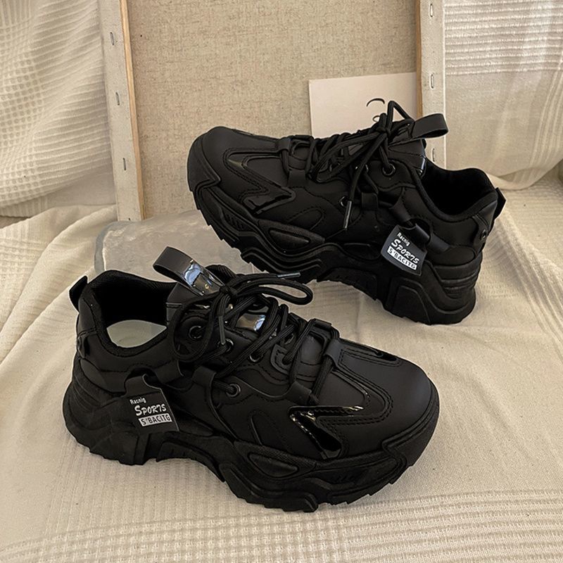 Black Dad Shoes for Women, Trendy Ins Style, 2025 Spring and Autumn New Versatile Thick-Soled Shoes That Make Feet Look Smaller, Sports Casual Shoes