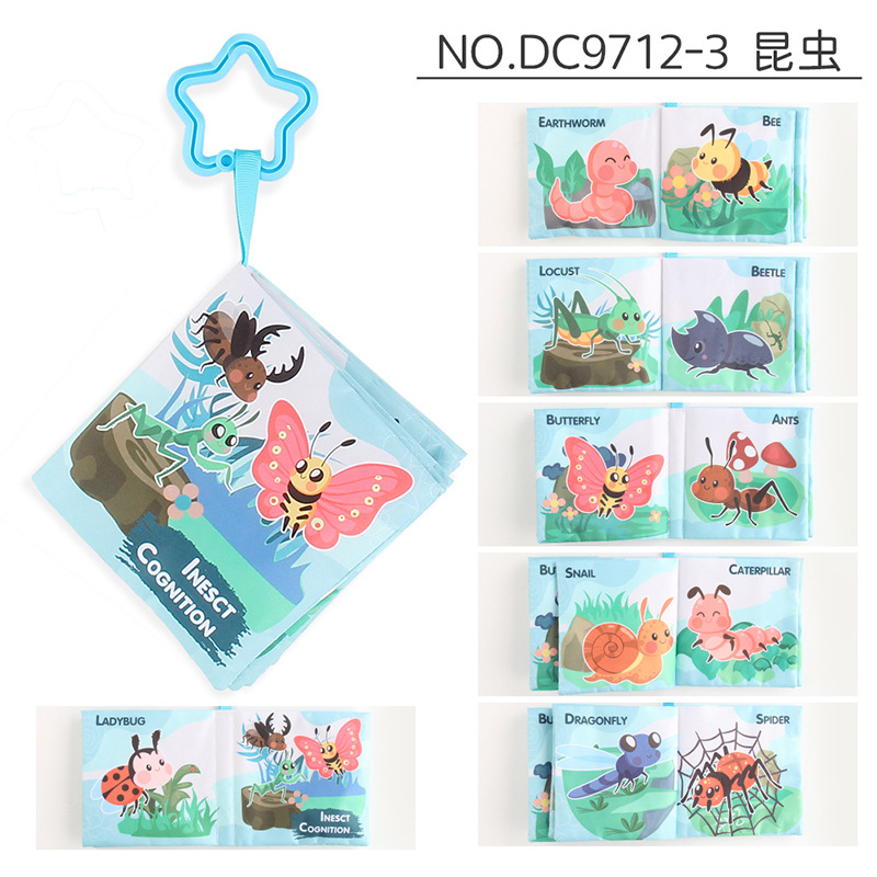 libro de tela lavable no desgarrado para bebés juguetes de educación temprana cognición insectos animales cinturón ocupacional BB dispositivo colgante libro de tela