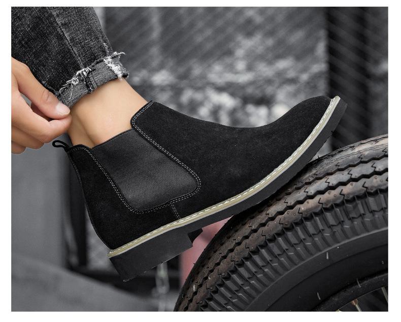 Herren Cowboystiefel, wasserdicht, Wildleder, Bohemian-Stil, Western-Stil, flache, runde Zehenpartie, Reißverschluss, Slip-On, formelle Anlässe, Sportstiefel_voghion.com