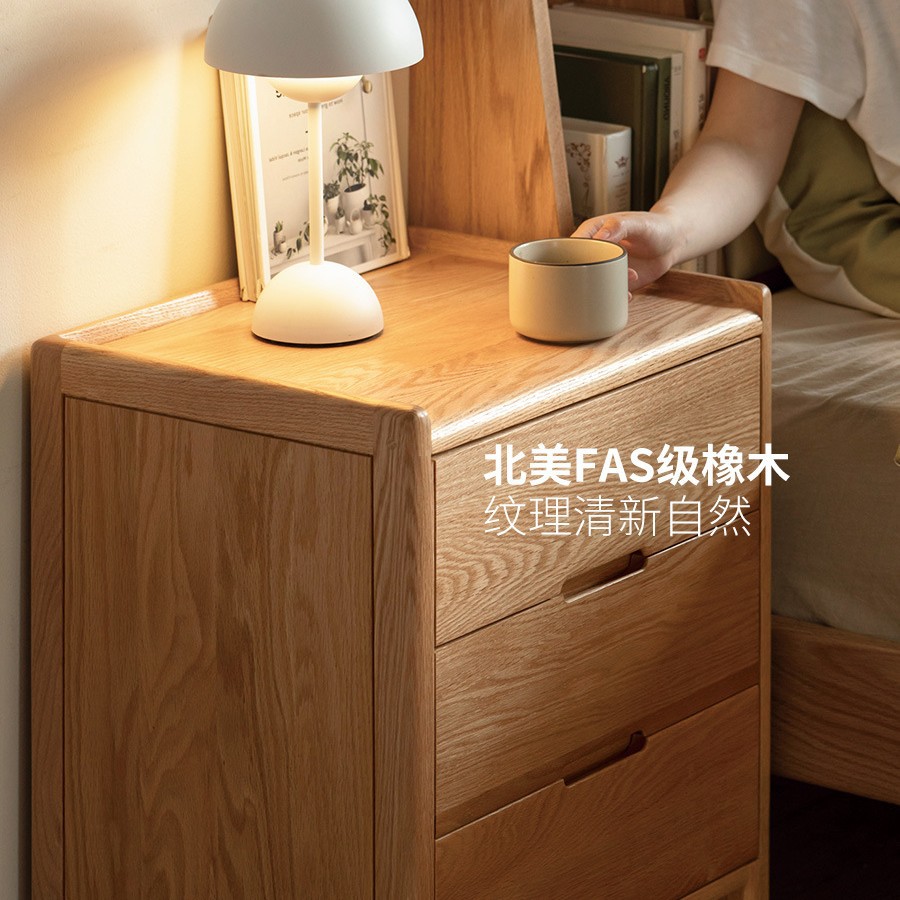 Solid Wood Bedside Table Nordic Bedroom Storage Cabinet Modern Simple Storage Cabinet Oak Three-Drawer Bedside Cabinet