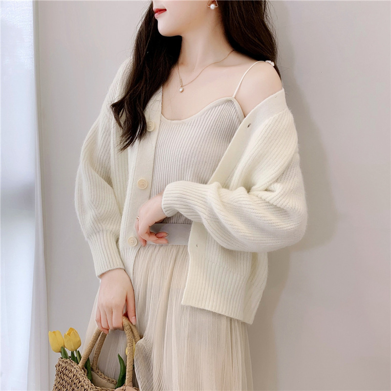 French V-Neck Candy Color Long Sleeve Cardigan Women's Loose Knit Sweater Coat Casual Elegant Outerwear_ecoleips.com