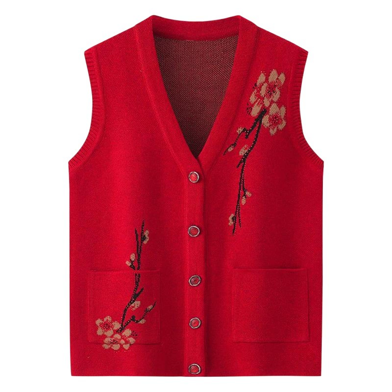 Бабушкин жилет Материнские жилеты весна и осень пожилой вязаный свитер джемпер женский кардиган пожилые плечо зима