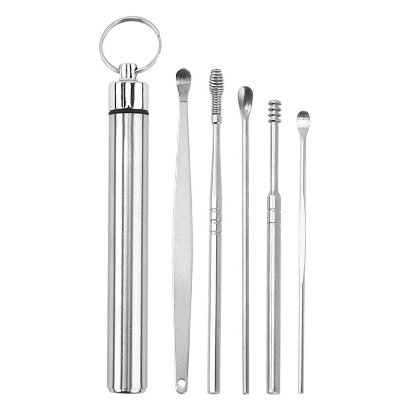 Stainless steel ear scoop 6-piece set ear digging set spiral ear picking cleaning ear tool manufacturers wholesale