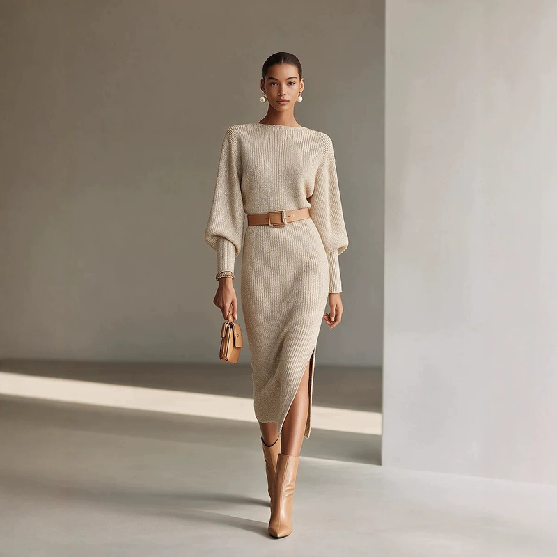 2026 Amazon Cross-Border Trade New Model Off-Shoulder One-Shoulder Long Sleeve Batwing Sleeve Belted Waist Dress 2026 Amazon Cross-Border Trade New Model Off-Shoulder One-Shoulder Long Sleeve Batwing Sleeve Belted Waist Dress