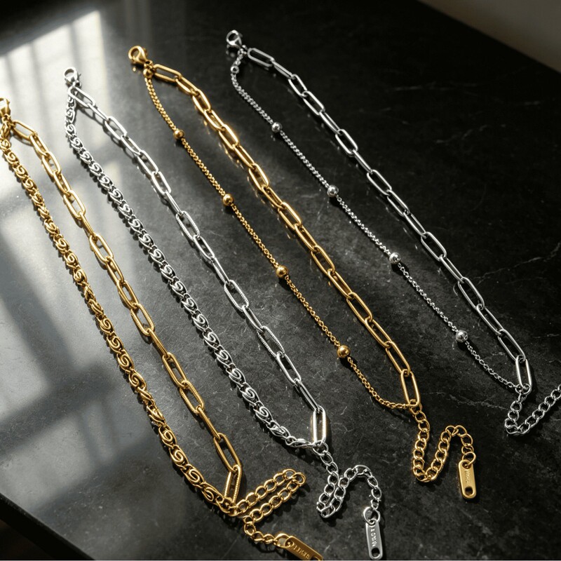 Figaro chain with small gold beads, stainless steel bracelet, 18K gold, non-fading, paperclip chain, niche and lightweight luxury jewelry, wholesale Figaro chain with small gold beads, stainless steel bracelet, 18K gold, non-fading, paperclip chain, niche and lightweight luxury jewelry, wholesale