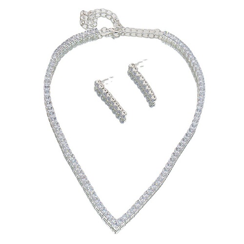 Cross-border supply hot-selling foreign trade jewelry full diamond zircon necklace earring set chain wedding dress jewelry simple set