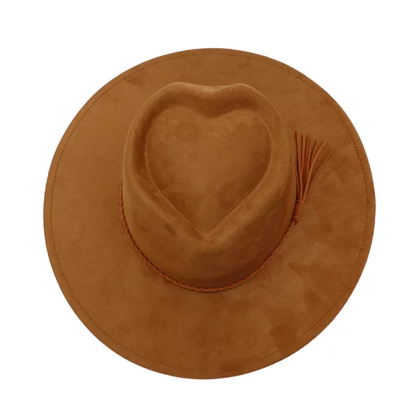 New Foreign Trade Cross-Border Faux Suede Large Heart-Shaped Wide-Brimmed Hat with Tassel Accessories, Fashionable Runway Style Hat