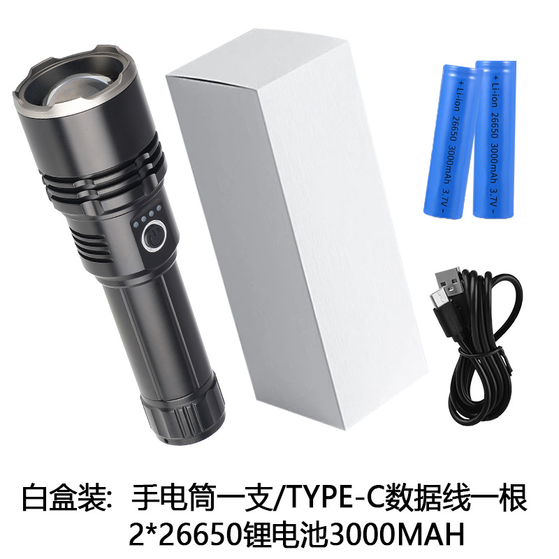 Nueva linterna transfronteriza láser blanco brillante ultra largo alcance de alta potencia de larga duración pescar correr luz portátil