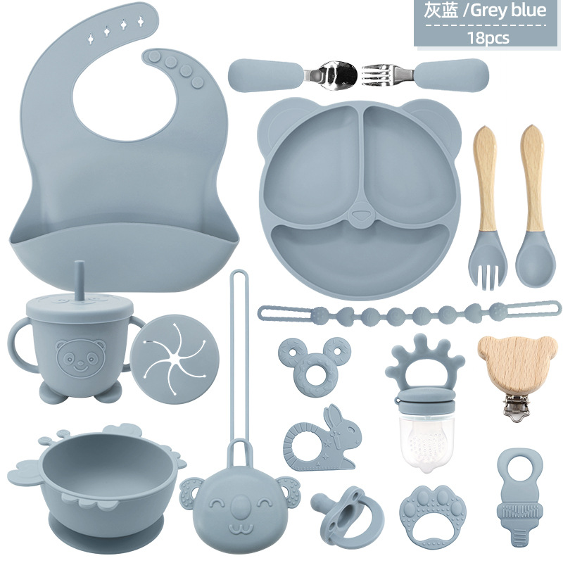 Transfronterizos niños suplementarios de silicona platos de comedor bebés platos de comedor sonrientes 18 conjuntos de platos de alimentación madre-infantil al por mayor