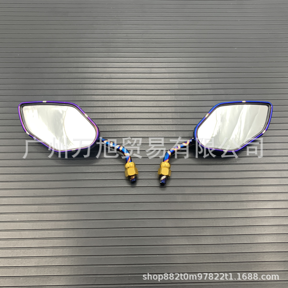 10mm Front-Facing Rearview Mirror Suitable for Suzuki, Yamaha, Kawasaki, Silver and Blue Cross Design Motorcycle