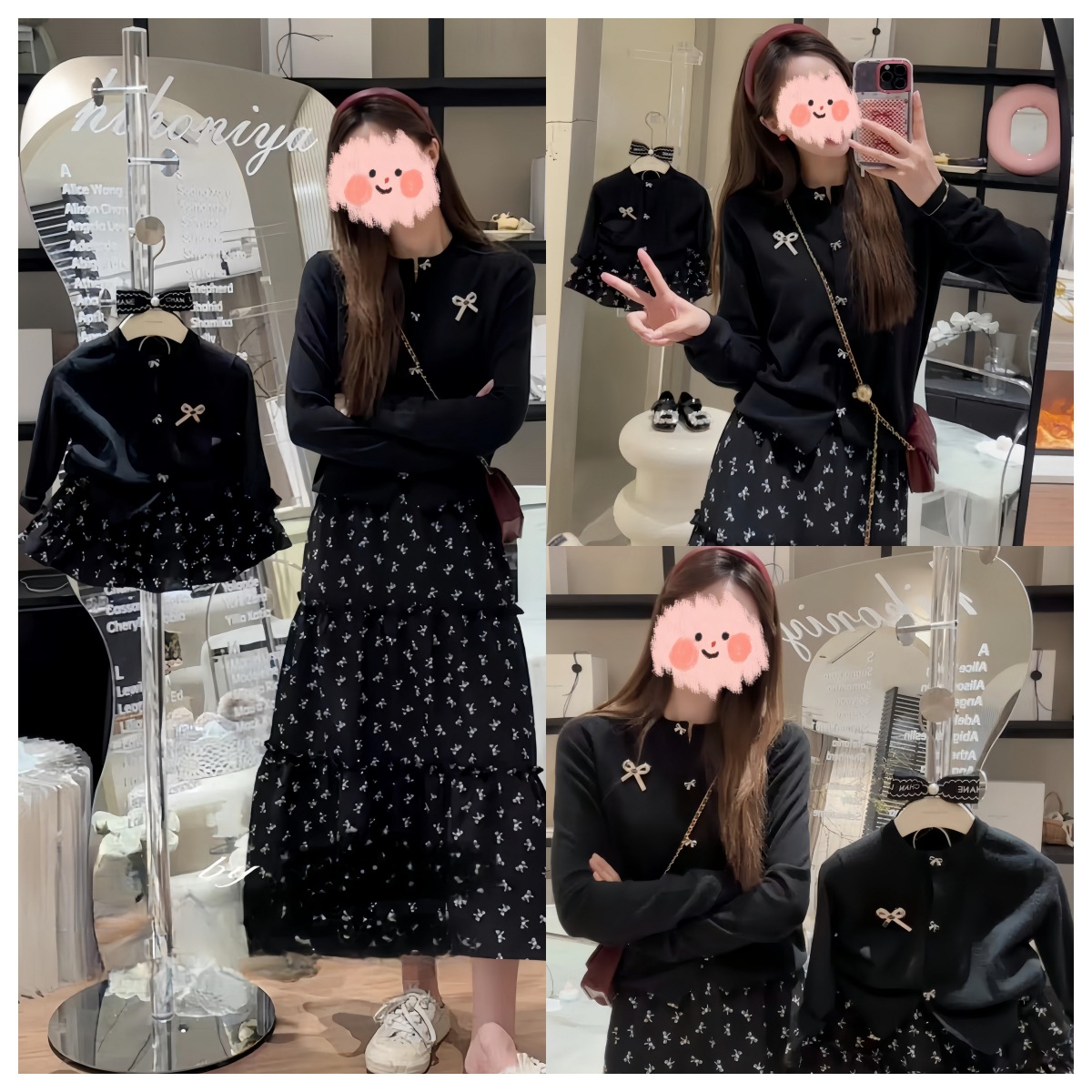 2024 Autumn New Style Matching Mother-Daughter Long-Sleeved Cardigan with Bow Tie - Trendy Matching Set