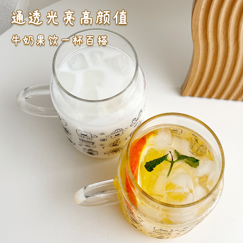 大容量高ホウ素シリコングラス家庭用アニメ蓋付きカップ高颜値女性ハンドル牛乳飲料カップ|undefined