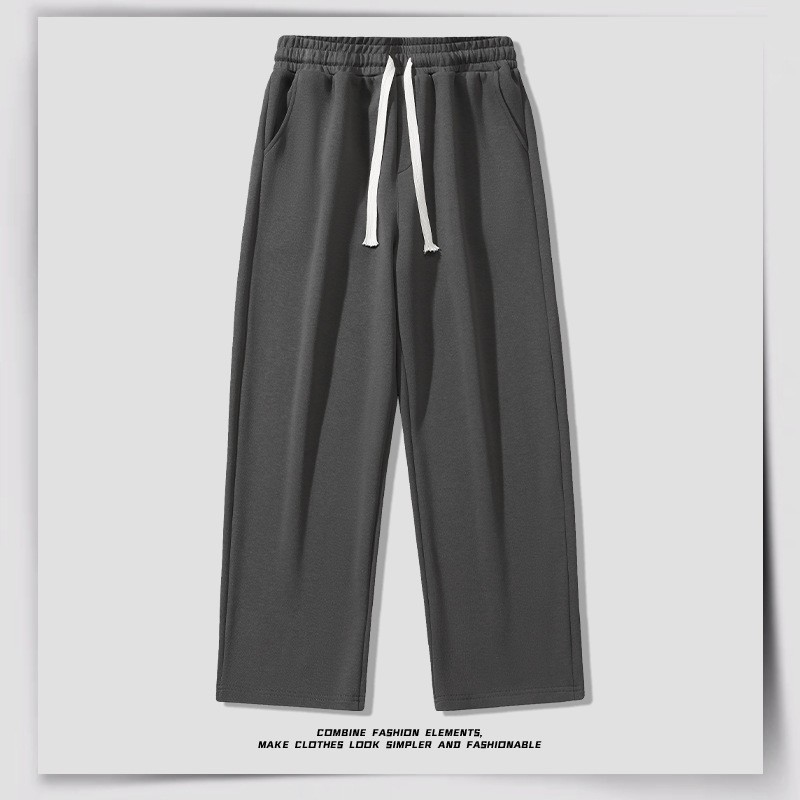 Straight-leg men's solid color heavyweight 220g drawstring new sports trousers loose casual trendy spring and autumn Hong Kong style