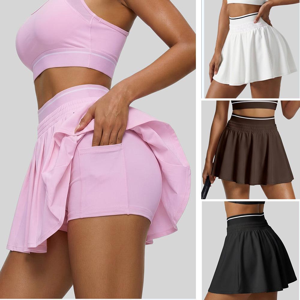 Custom-made yoga skirt, summer color-block design, double-waistband tennis skirt, fitness and running skirt, anti-exposure sports skirt, custom order